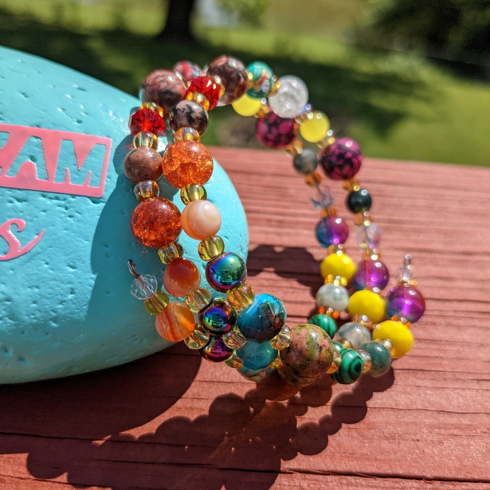 NEW Howlite Unakite Crystals Gemstone Energy Bracelet Handmade Cute Sparkly - Picture 11 of 17